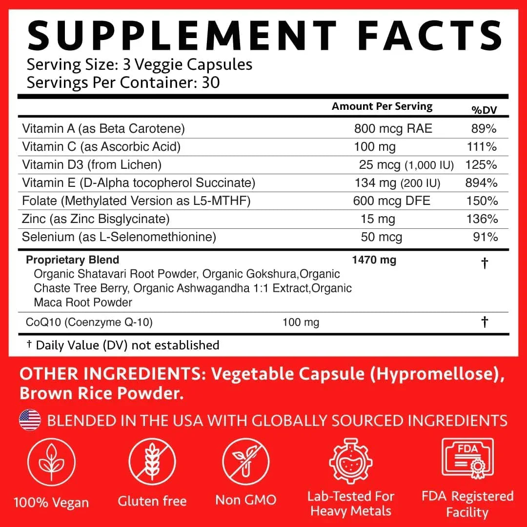 Supplement facts label showing nutrition information.