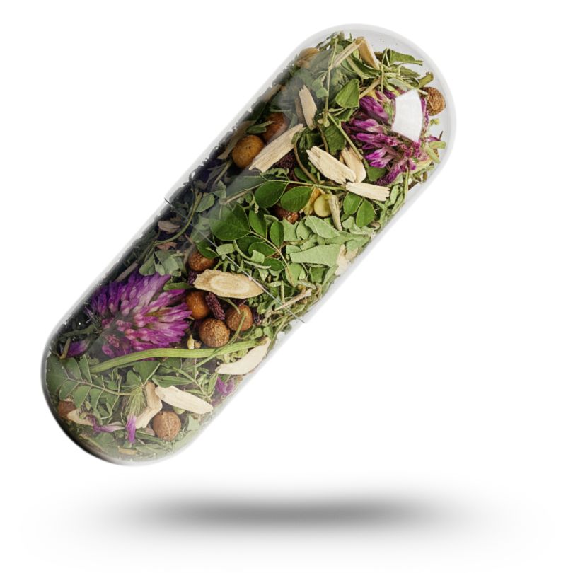 A capsule containing organic botanicals in it by Osh Wellness